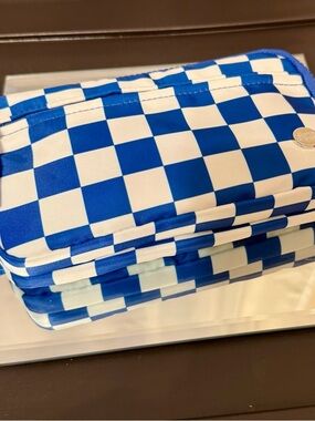 Gold Blush Blue & White Checkered Dual Mode Crossbody Bag/ Wallet